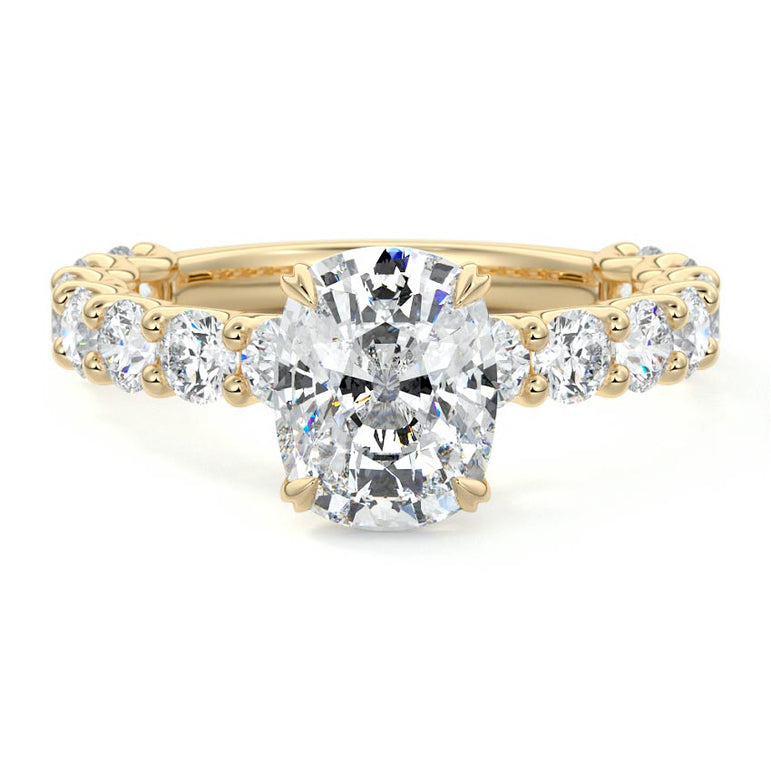 Gaia - Three Quarter Scalloped Set Diamond Engagement Ring With Pave Prong Accent YG